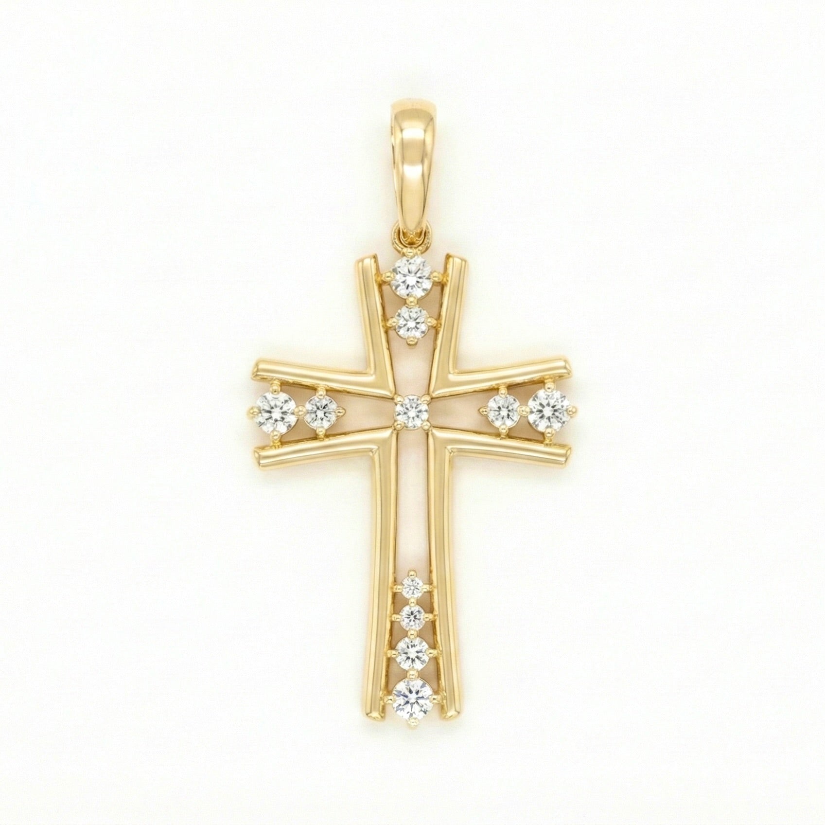 18K Yellow Gold Cubic Zirconia Cross Pendant