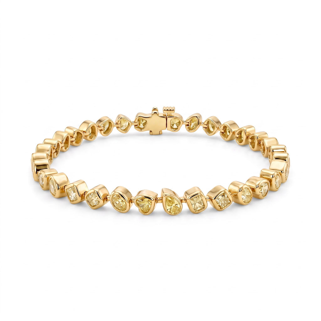 Diamond Yellow Gold Fancy Yellow Mixed Shape Tennis Bracelet