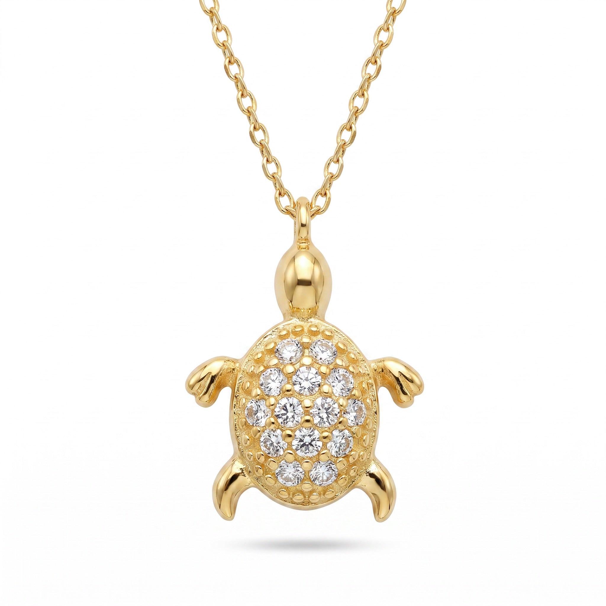 18K Yellow Gold Cubic Zirconia Turtle Necklace