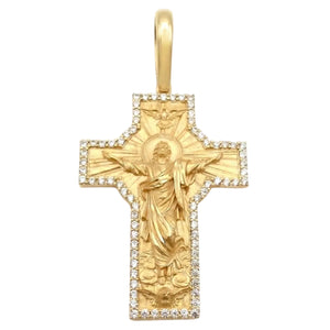 18K Gold Small Cubic Zirconia Jesus Cross Pendant