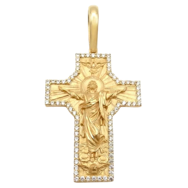 18K Gold Small Cubic Zirconia Jesus Cross Pendant
