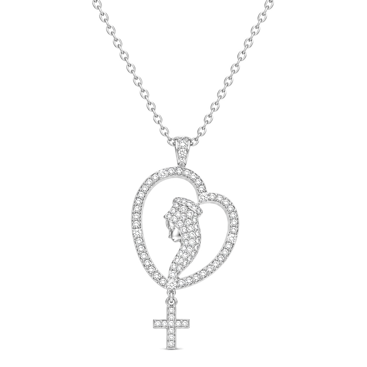 Diamond White Gold ST. Mary Cross Necklace