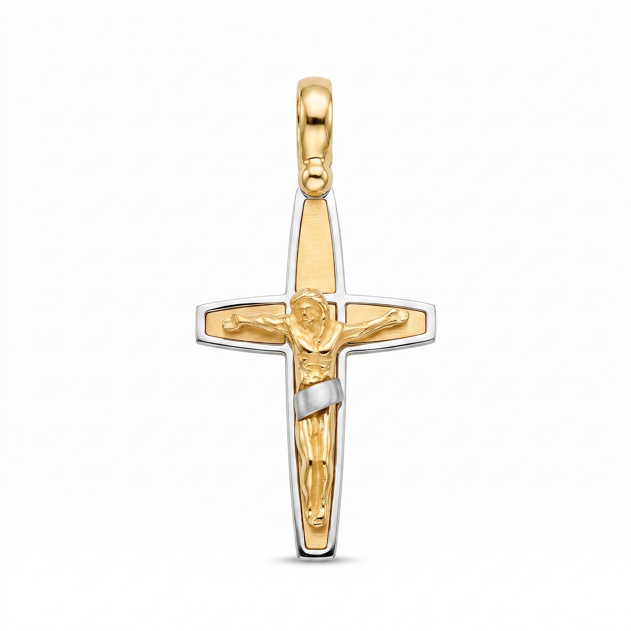 18K Two Tone Gold Crucifix Pendant