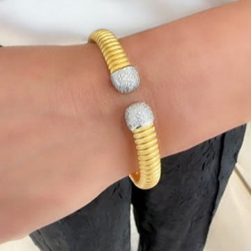 18K Gold Two Tone CZ Bangle Bracelet