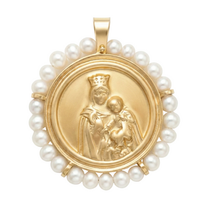 18K Yellow Gold Pearl St. Mary & Jesus Icon Pendant