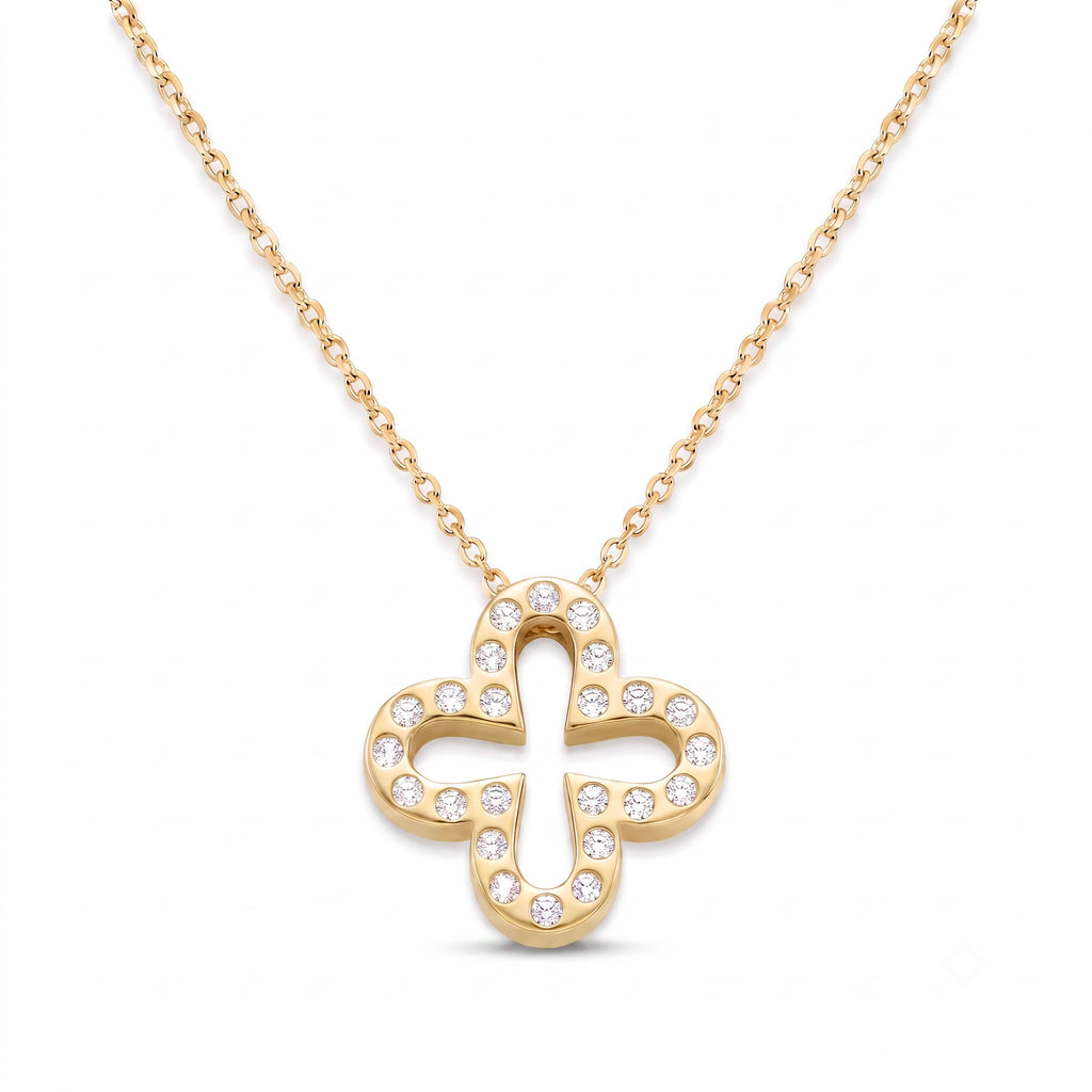 Diamond Yellow Gold Quatrefoil Clover Necklace