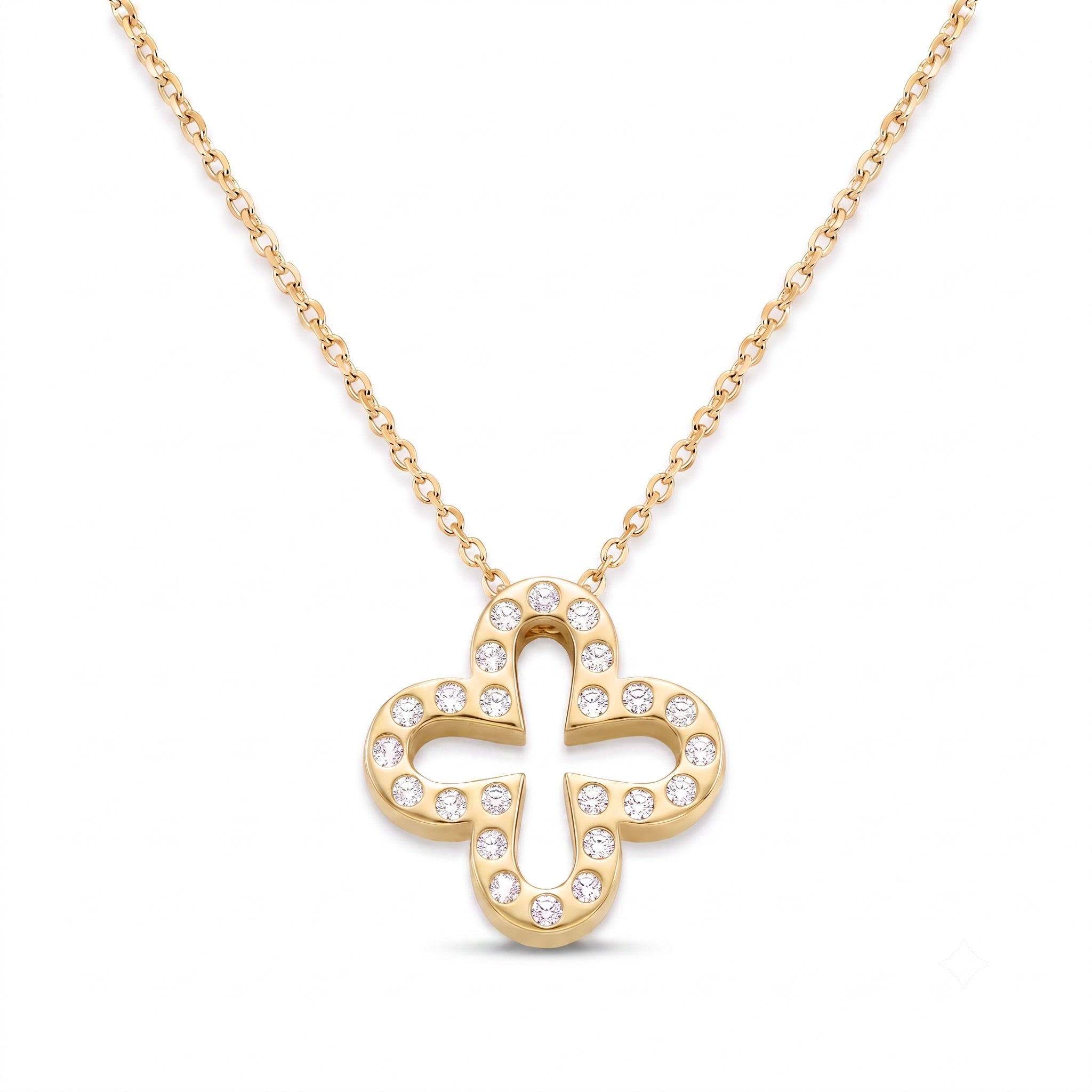 Diamond Yellow Gold Quatrefoil Clover Necklace