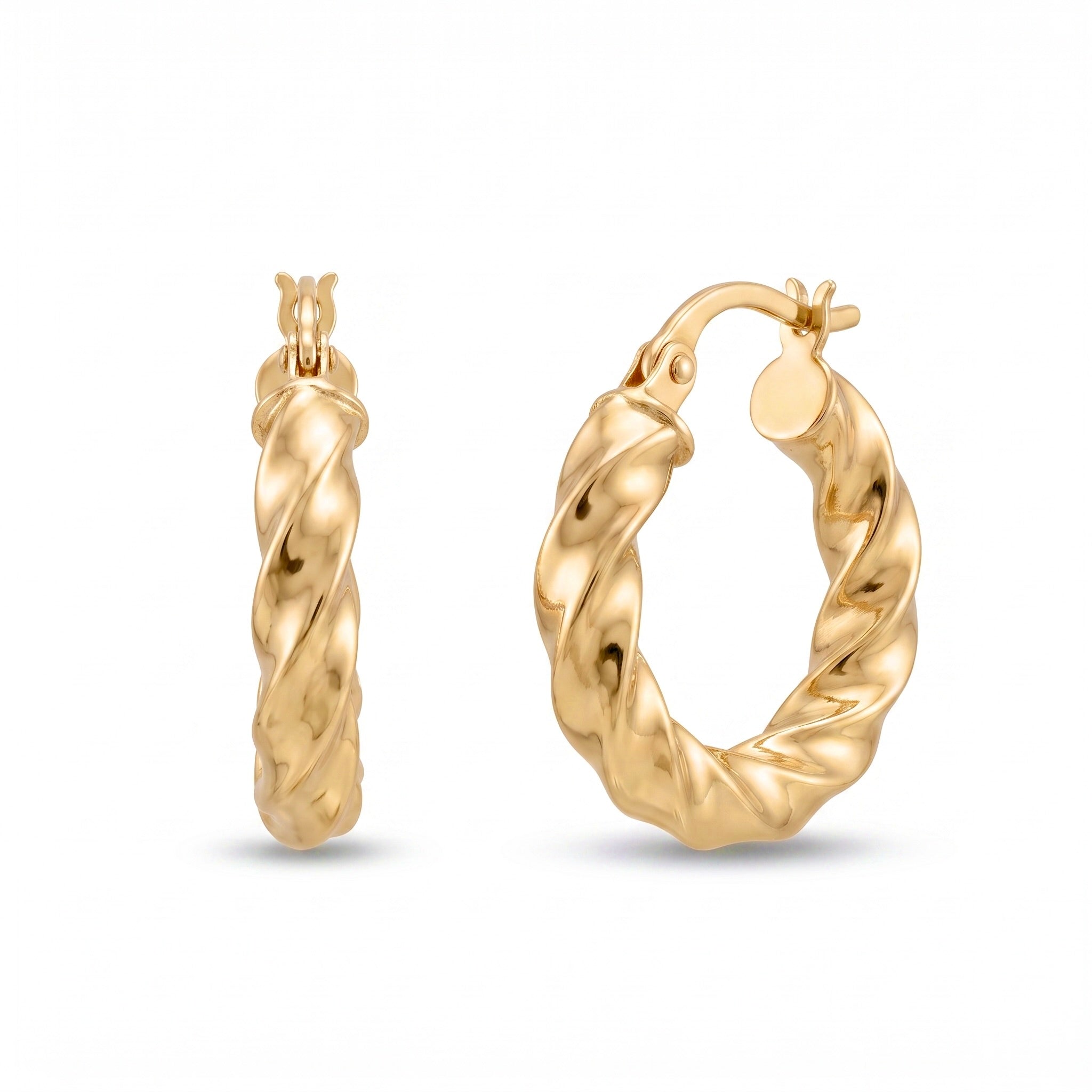 18K Yellow Gold Twisted Circle Hoop Earrings