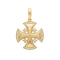 18K Yellow Gold Cubic Zirconia Cross Of Jerusalem Pendant