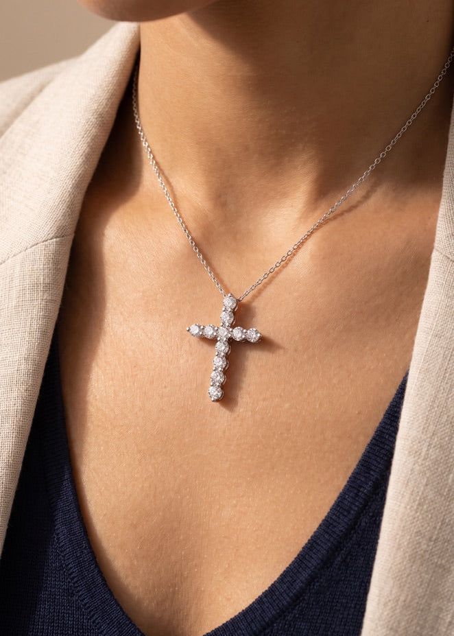 Lab Diamond White Gold Large Cross Necklace