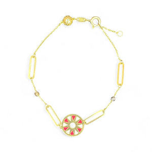18K Gold Multicolor Neon Pink and White Enamel Circle Chain Bracelet