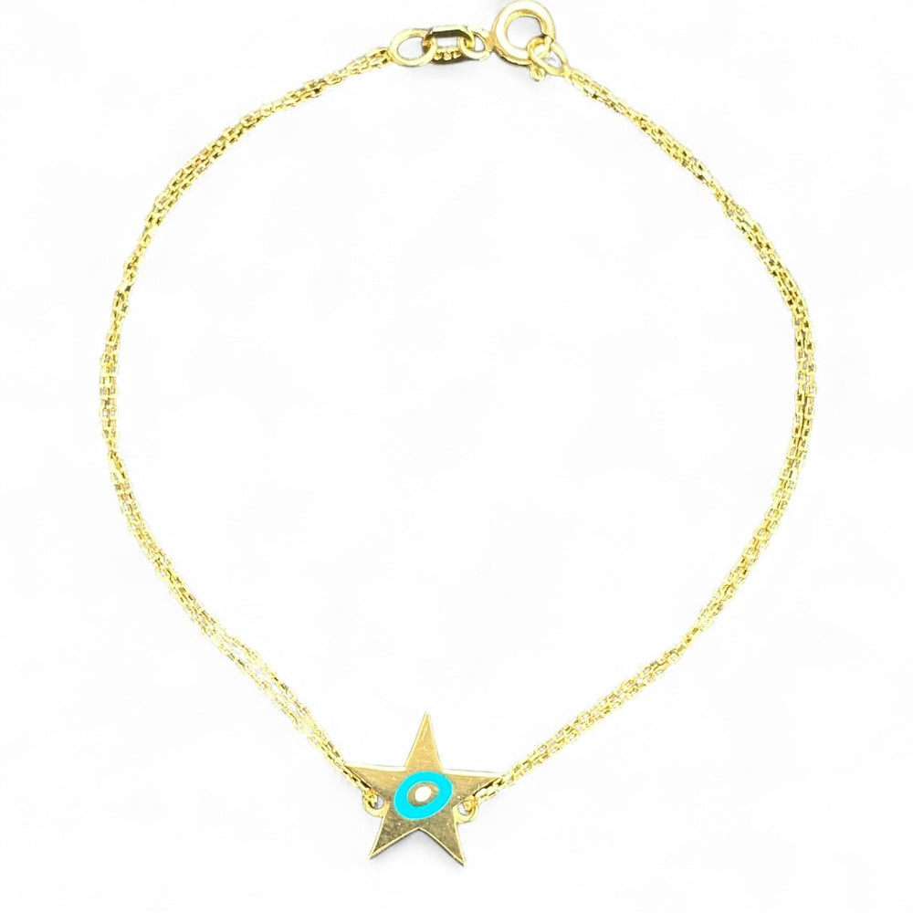 18K Gold Blue Enamel Star Chain Bracelet
