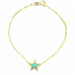 18K Gold Blue Enamel Star Chain Bracelet