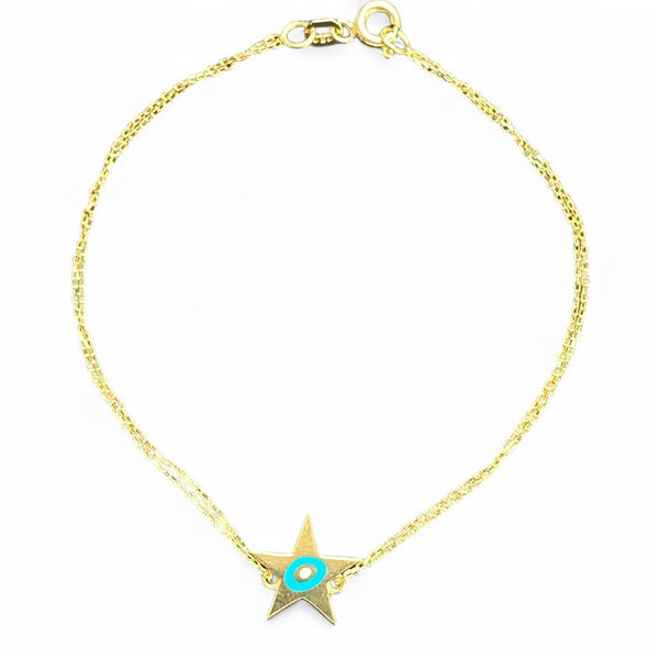 18K Gold Blue Enamel Star Chain Bracelet