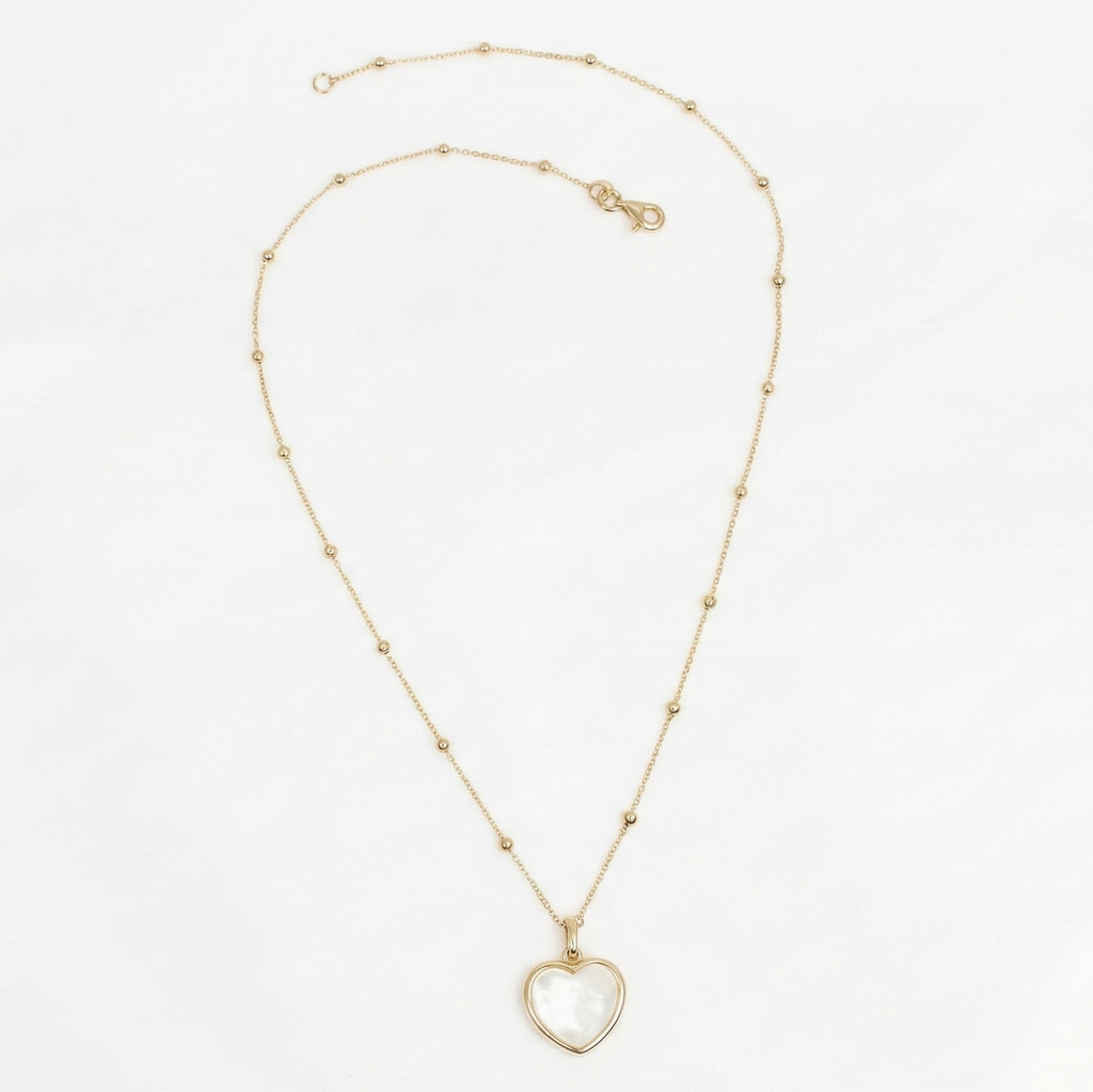 18K Yellow Gold White Mother Pearl Bead Chain Necklace
