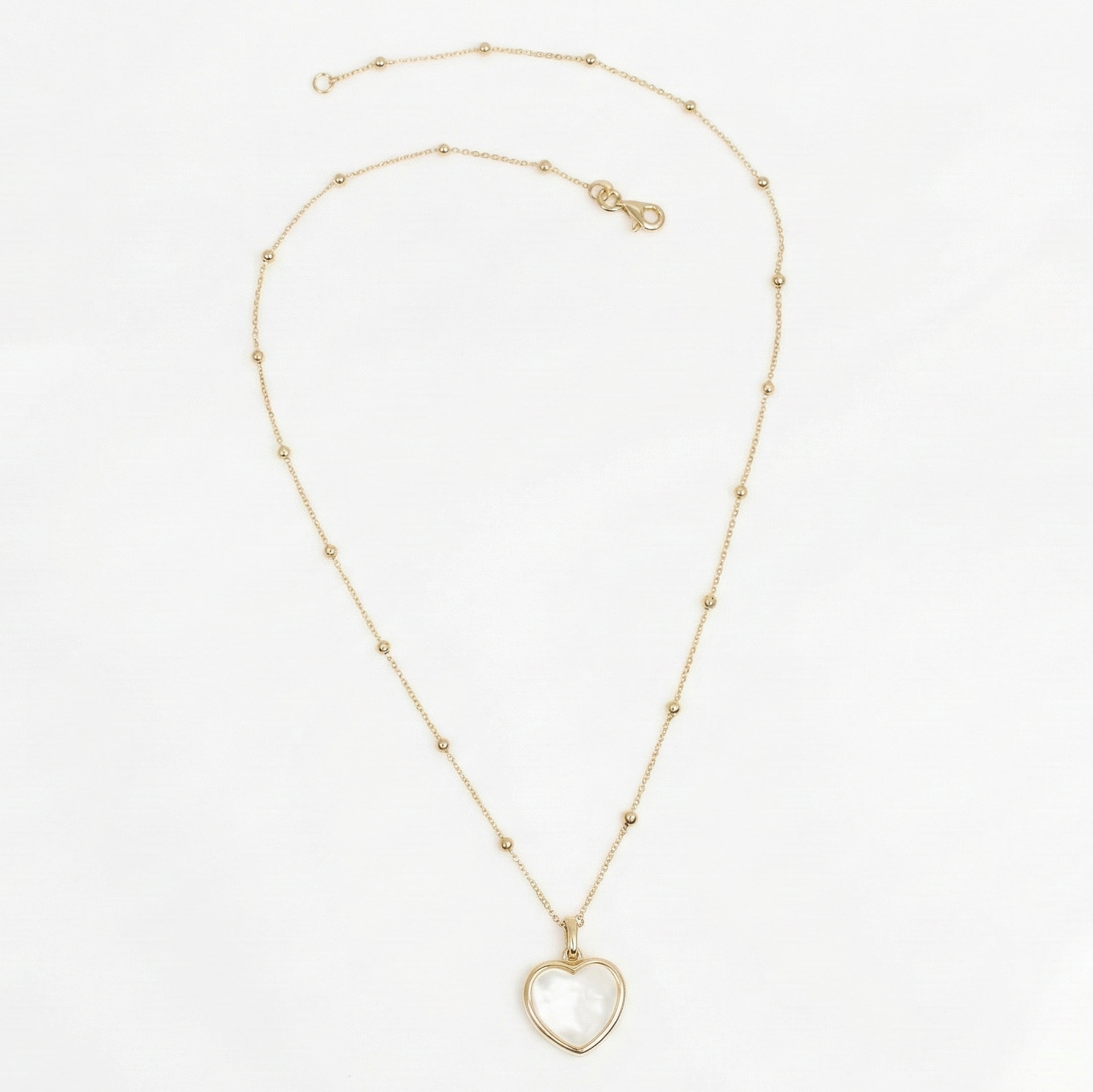 18K Yellow Gold White Mother Pearl Bead Chain Necklace