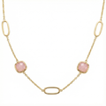 18K Yellow Gold Pink Opal Chain Necklace
