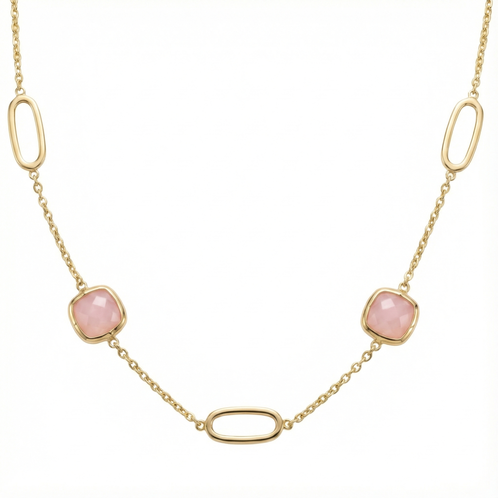 18K Yellow Gold Pink Opal Chain Necklace