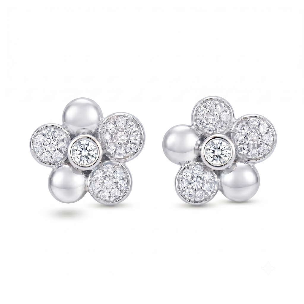 Diamond White Gold Flower Stud Earrings