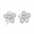 Diamond White Gold Flower Stud Earrings