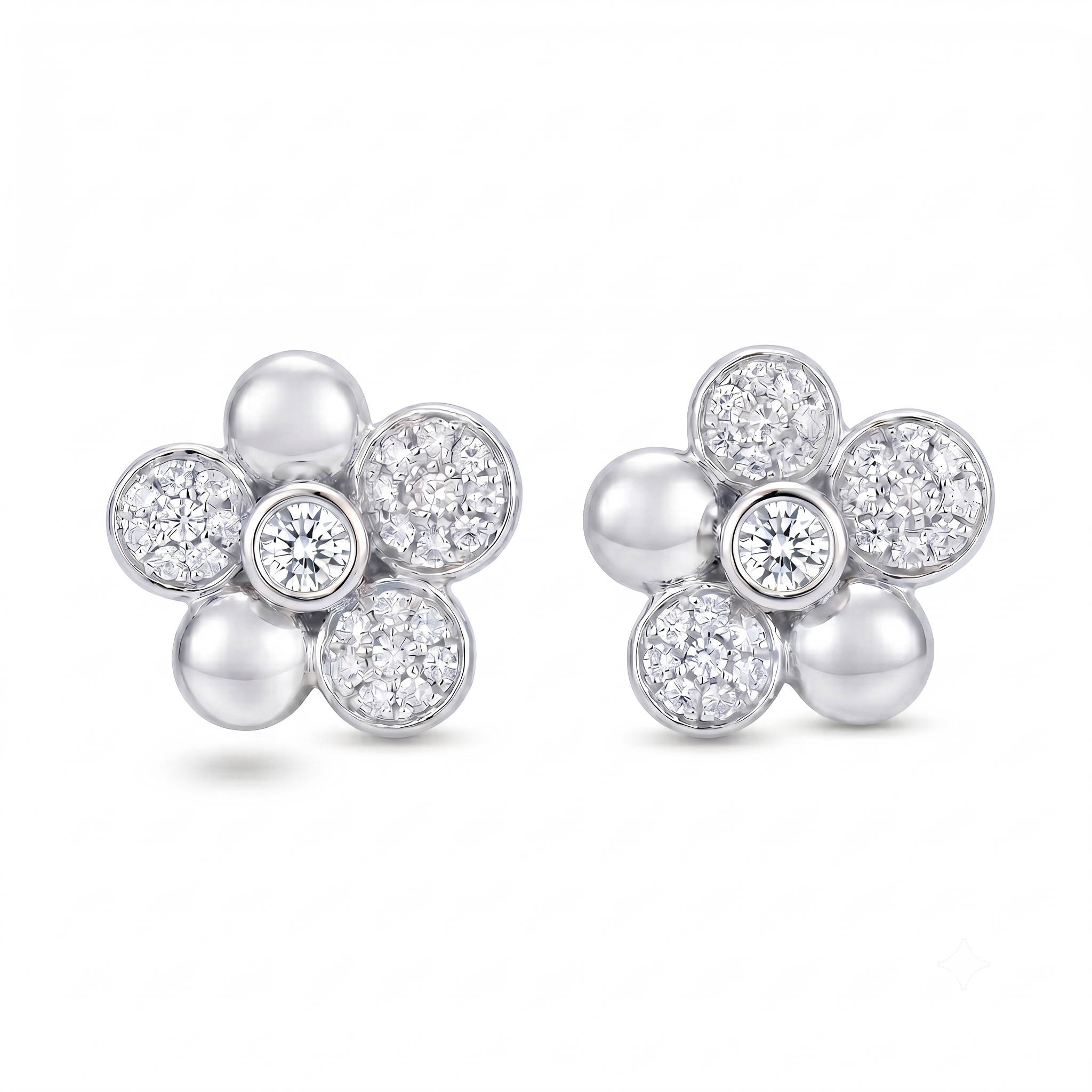 Diamond White Gold Flower Stud Earrings