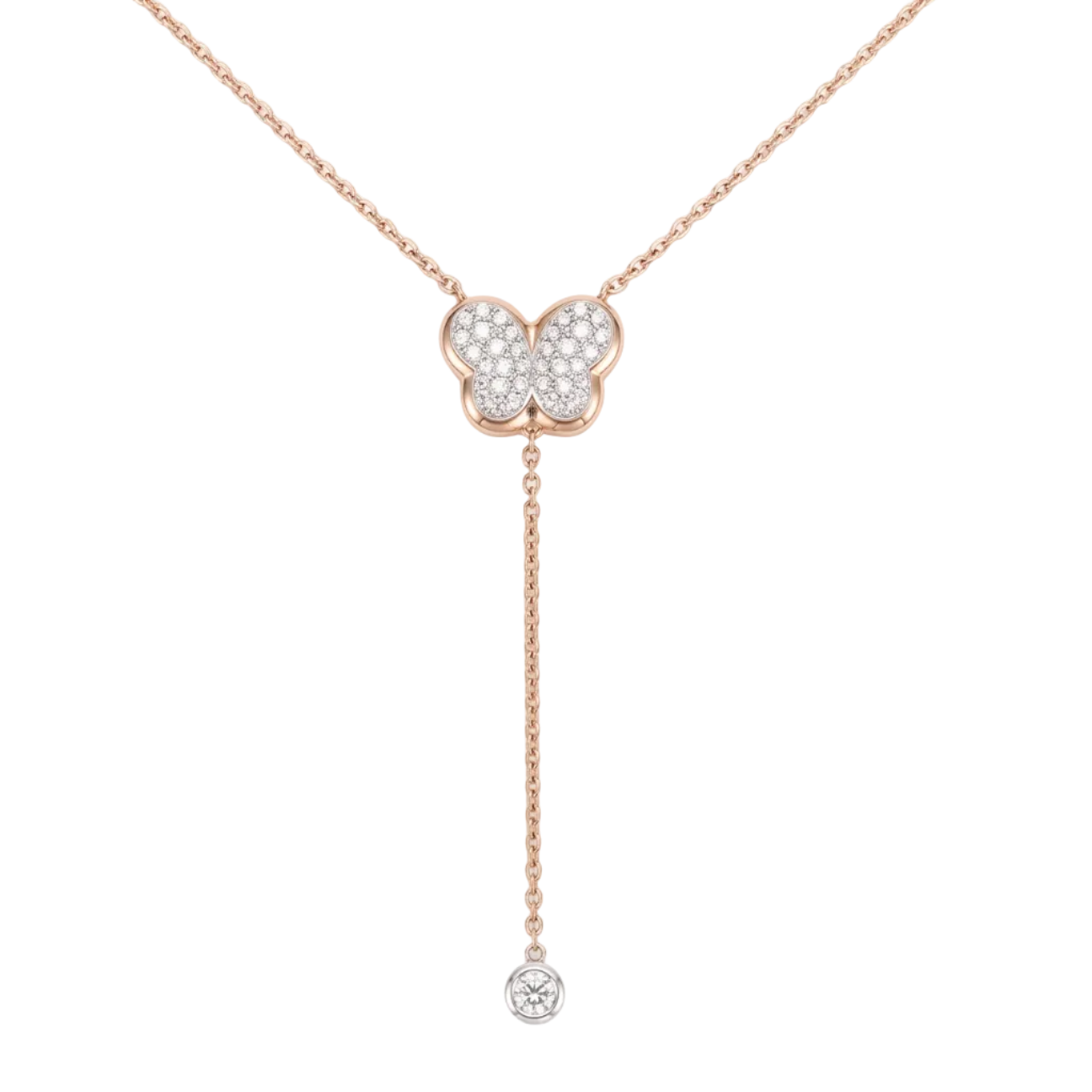 Diamond Two Tone Gold Butterfly Lariat Necklace