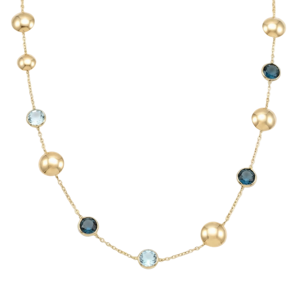 18K Yellow Gold Sky Topaz & Blue Topaz Chain Necklace