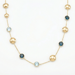 18K Yellow Gold Sky Topaz & Blue Topaz Chain Necklace