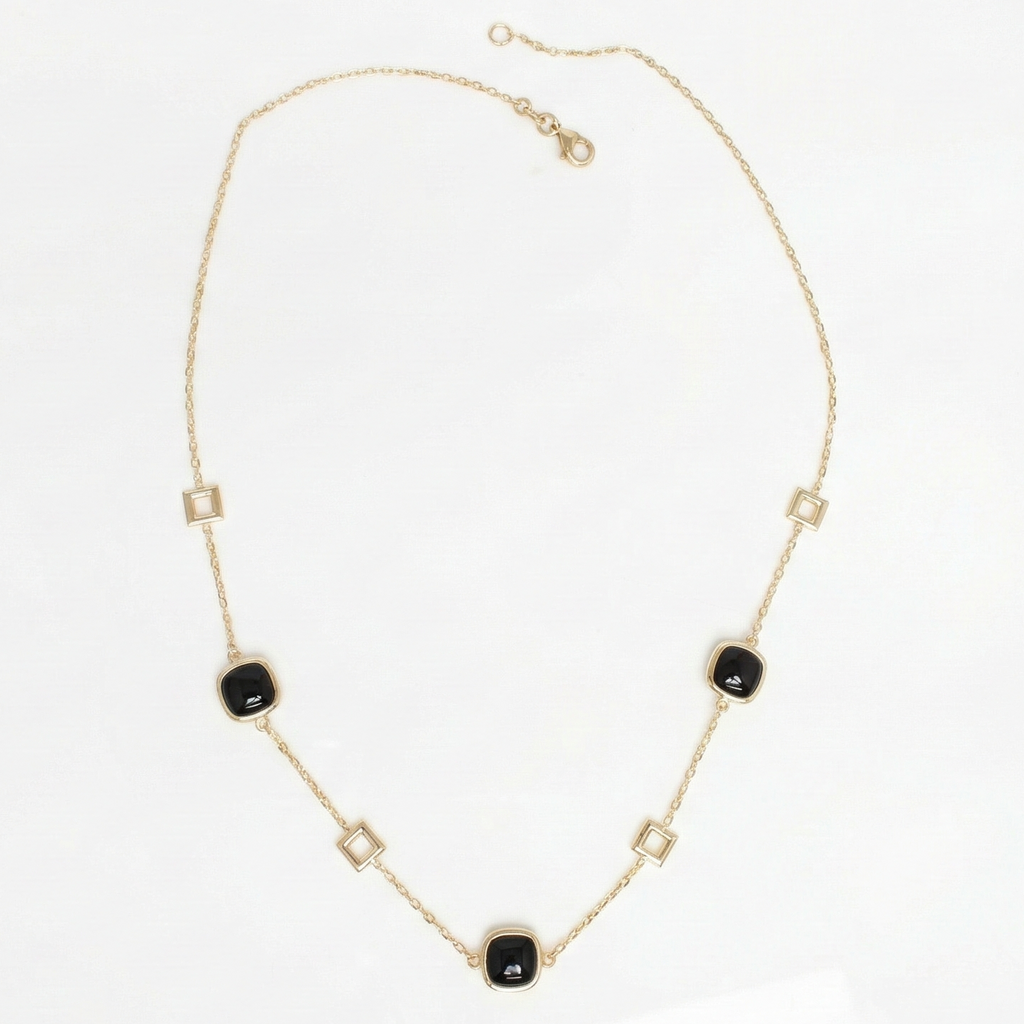 18K Yellow Gold Black Onyx  Chain Necklace
