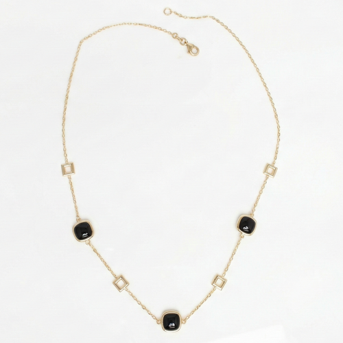 18K Yellow Gold Black Onyx Chain Necklace