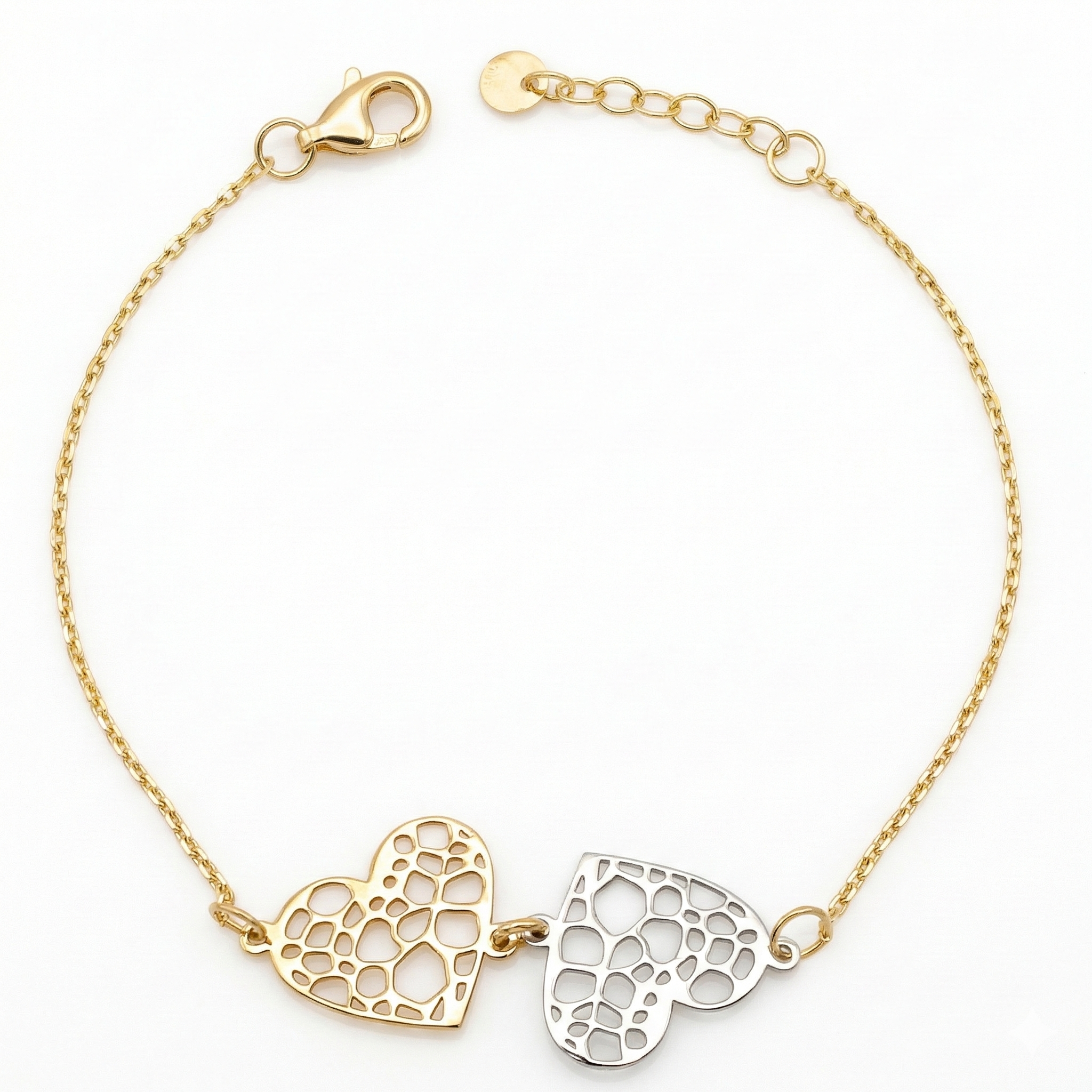 18K Two Tone Gold Heart Motif Bracelet