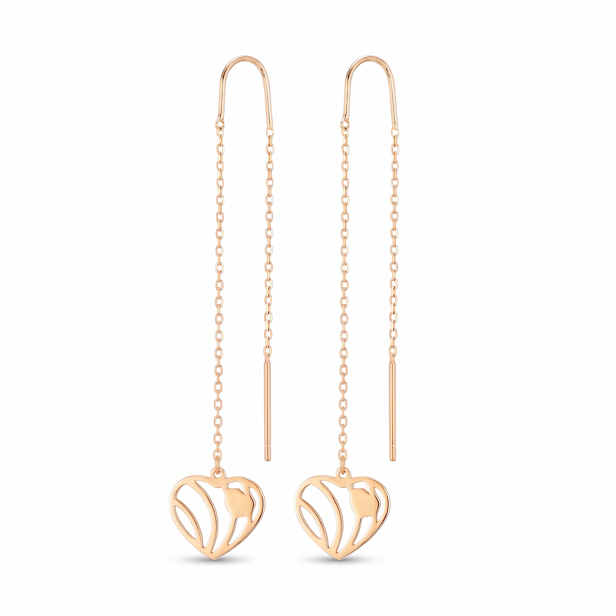 18K Yellow Gold Heart Dangle Earrings