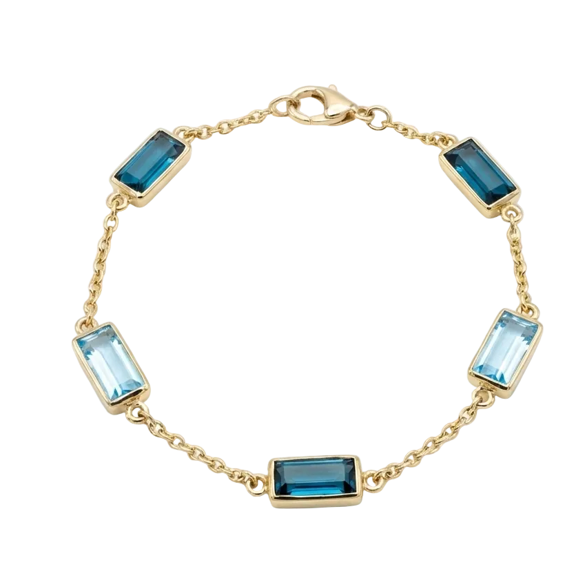18K Yellow Gold London Blue & Sky Blue Topaz Chain Bracelet