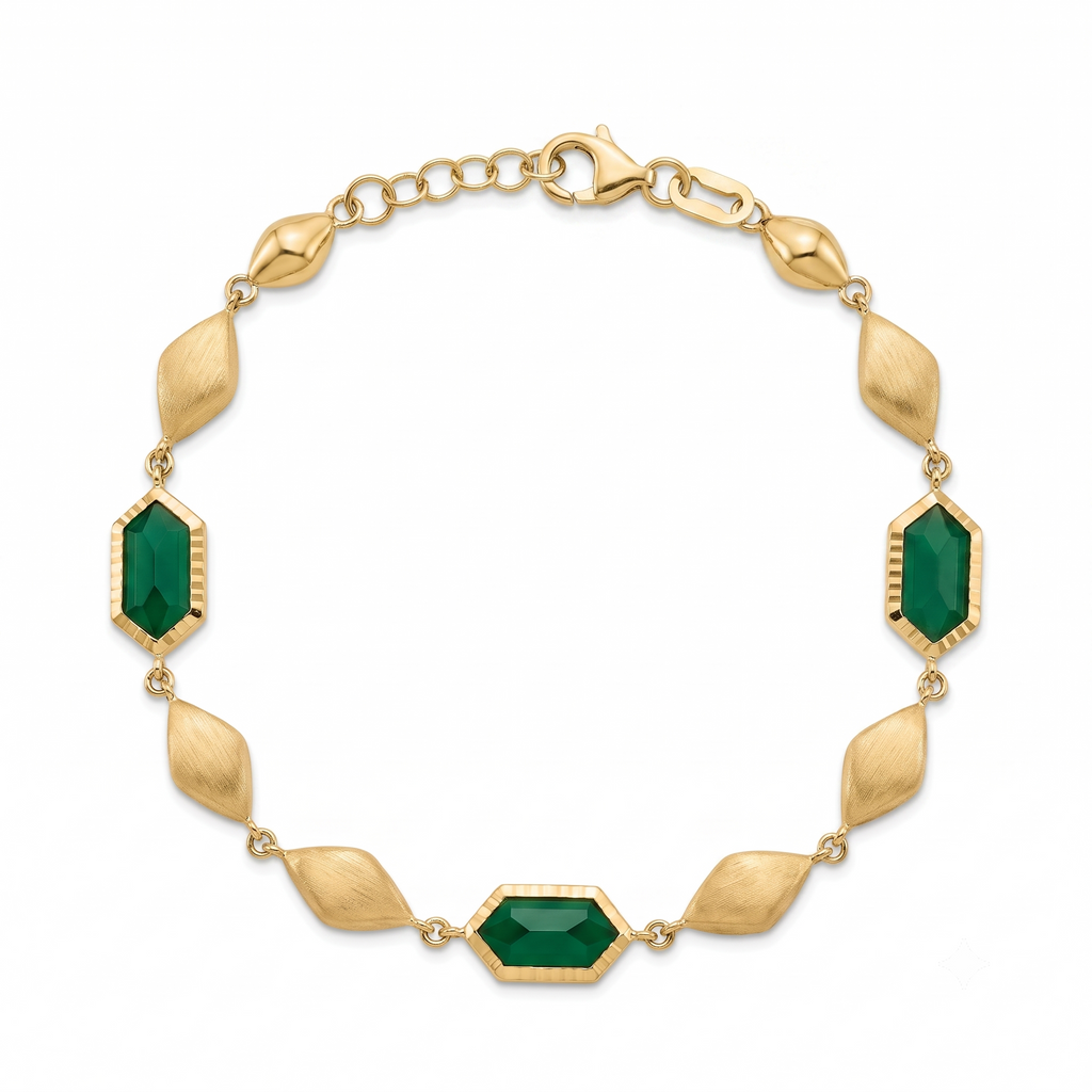 18K Yellow Gold Green Quartz Motif Bracelet