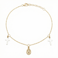 18K Two Tone Gold Cross & St. Mary Icon Motif Bracelet