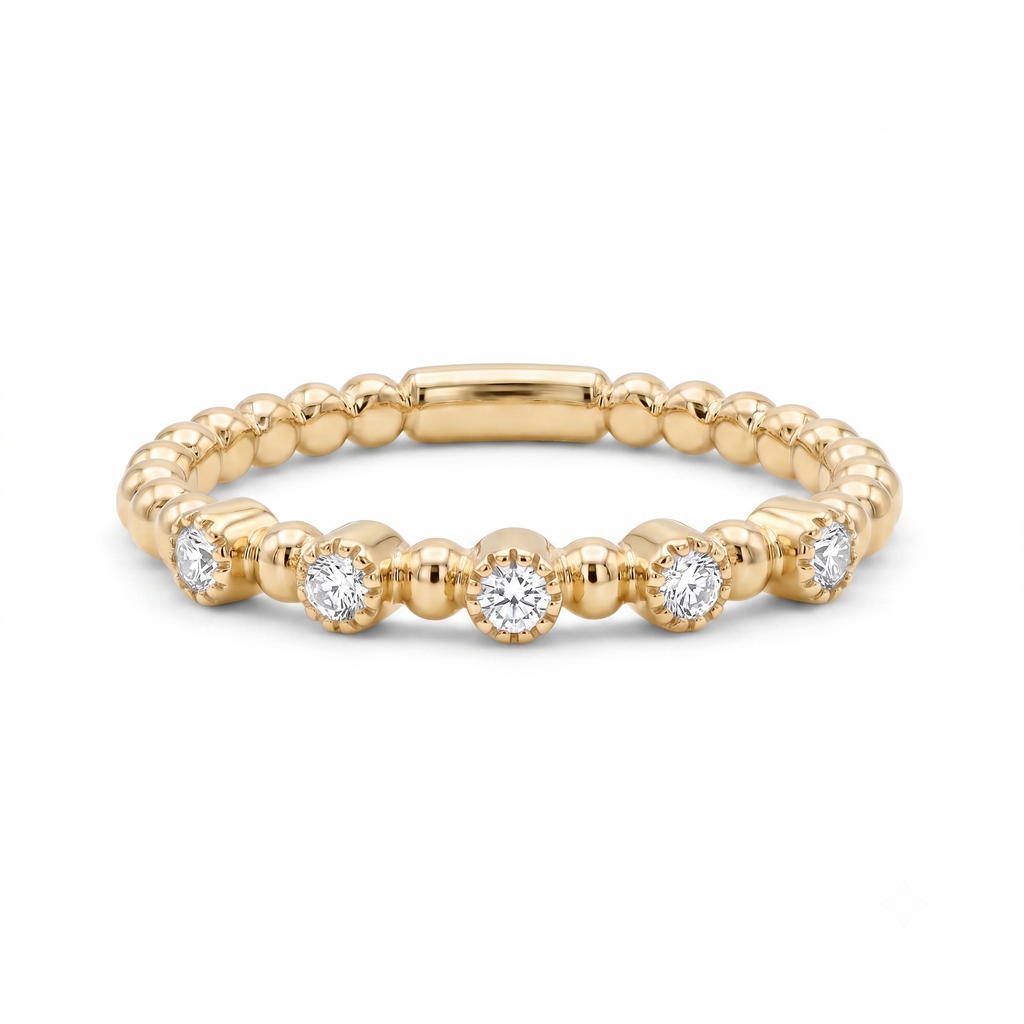 Diamond Yellow Gold Beaded Ring