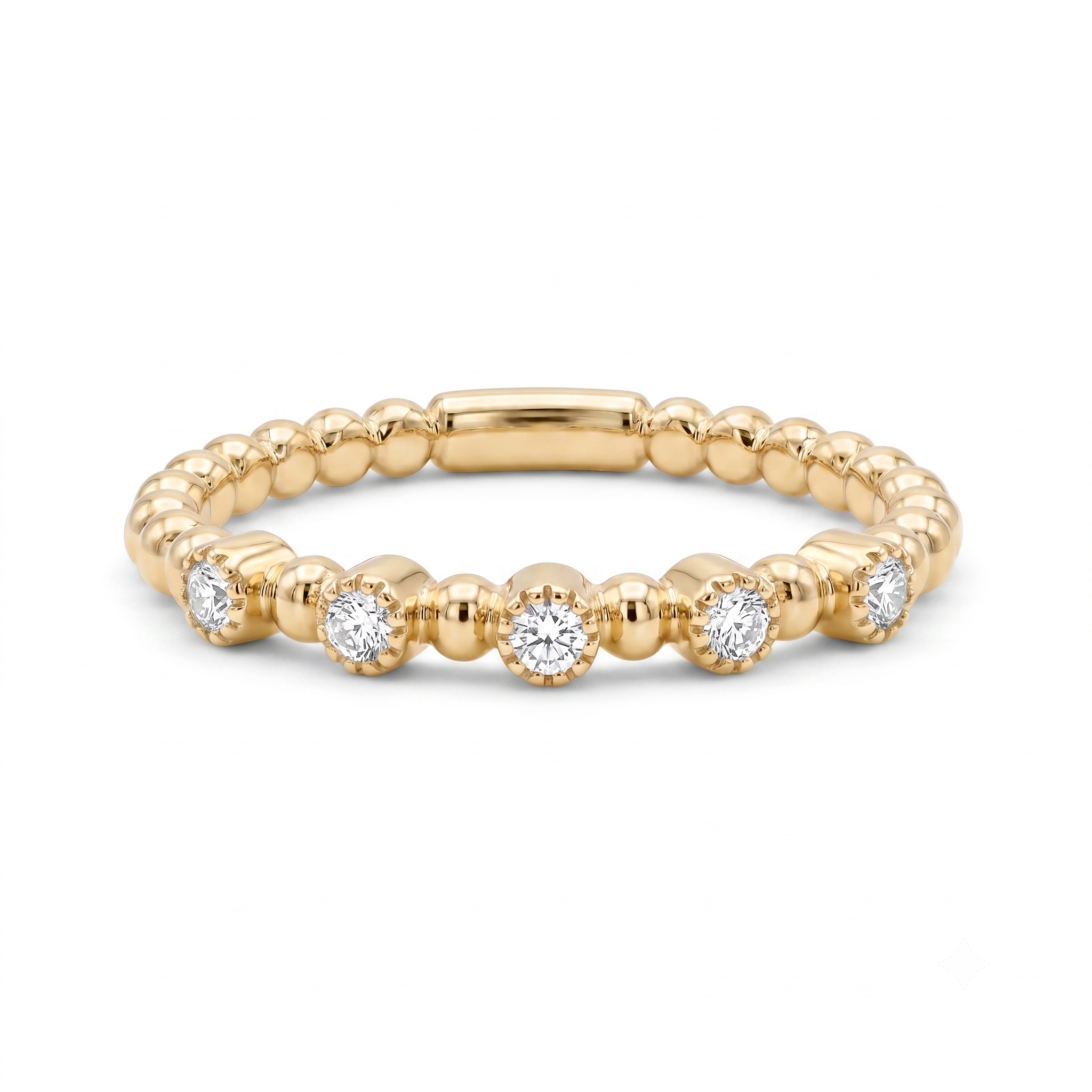 Diamond Yellow Gold Beaded Ring
