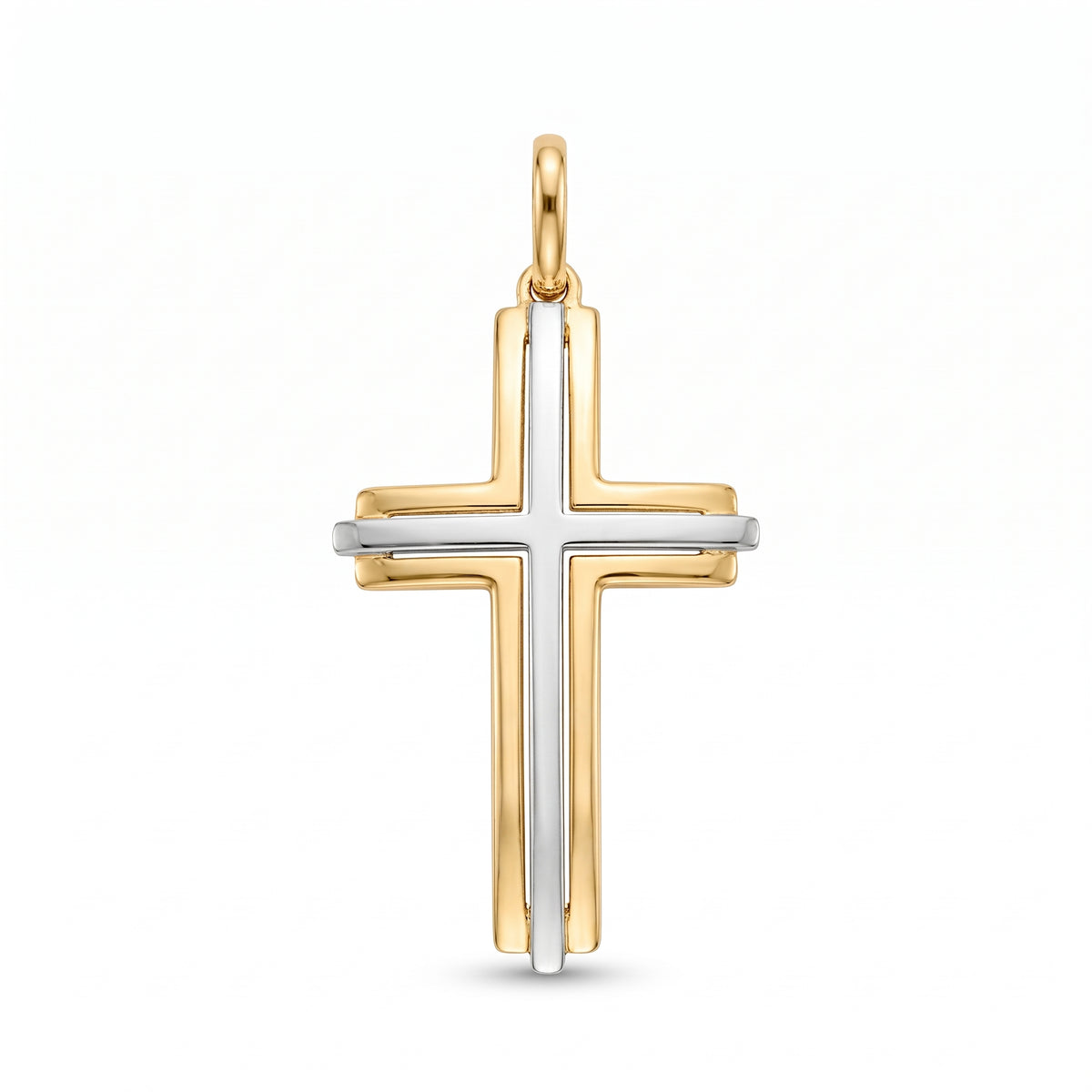 18k Gold Two Tone Large Cross Pendant