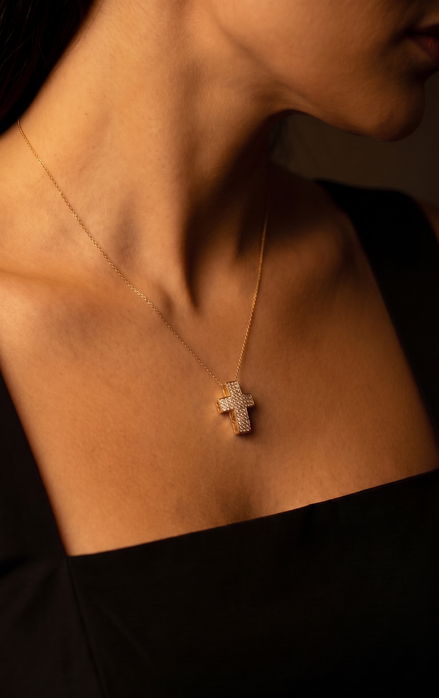 Diamond Yellow Gold Cross Necklace