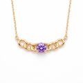 18K Yellow Gold Purple Cubic Zirconia Cuban Link Necklace