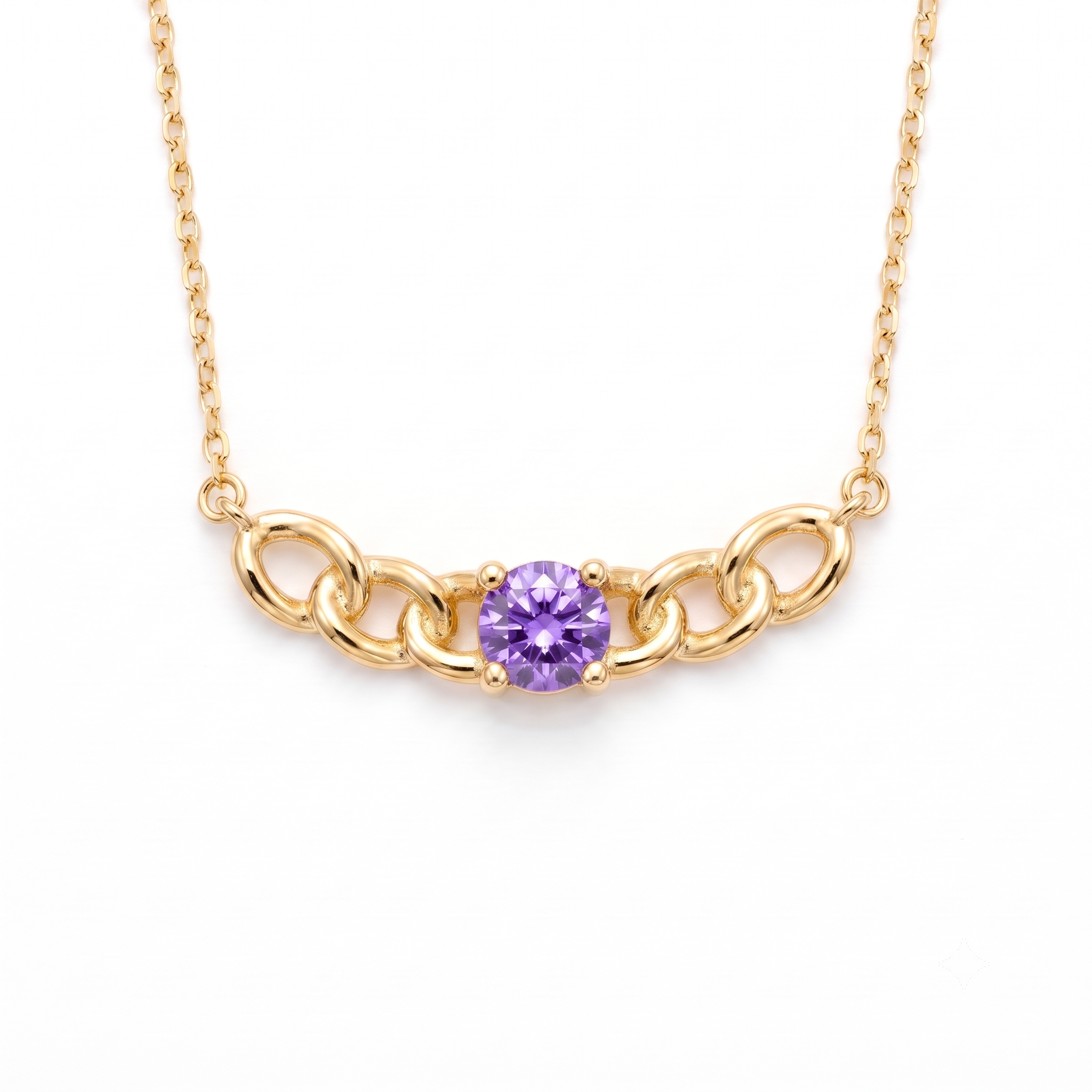 18K Yellow Gold Purple Cubic Zirconia Cuban Link Necklace