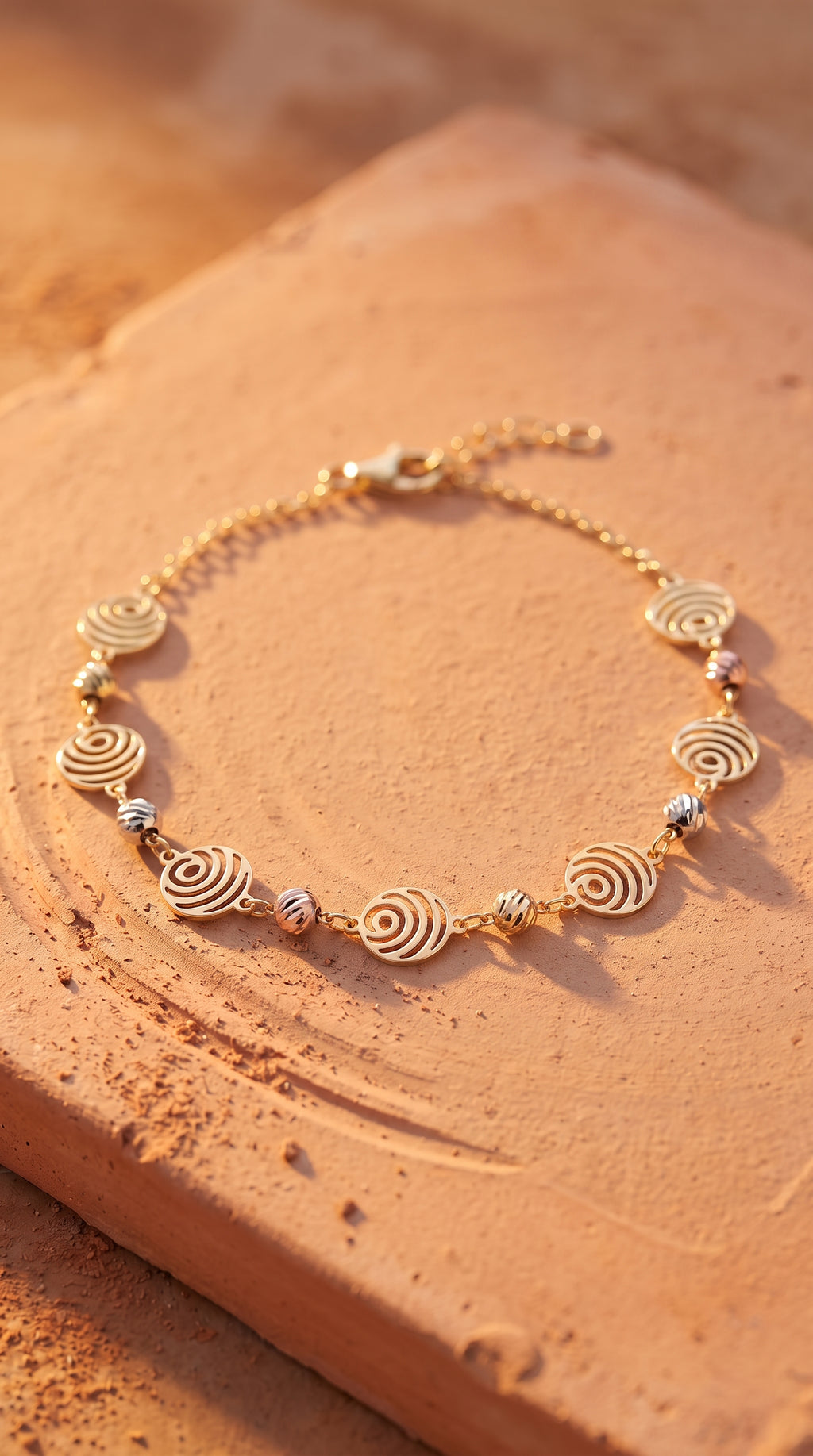 18K Multicolor Gold Beaded Chain Bracelet
