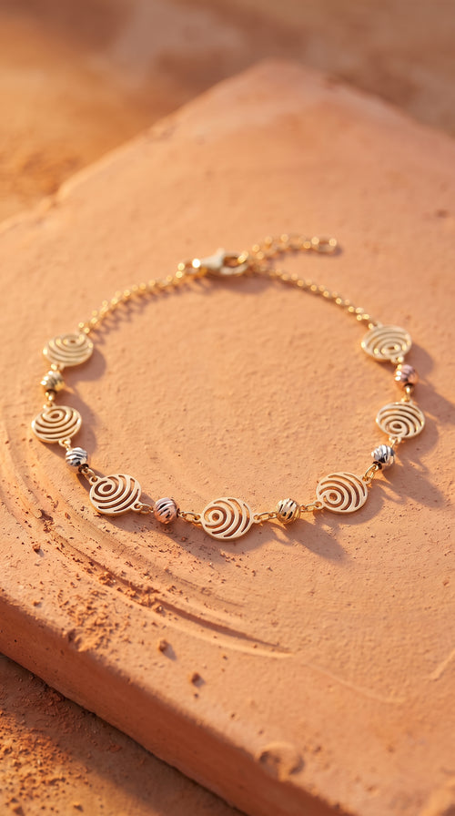 18K Multicolor Gold Beaded Chain Bracelet