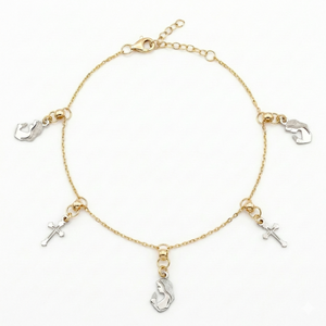 18K Two Tone Gold Cross & St. Mary Motif Bracelet