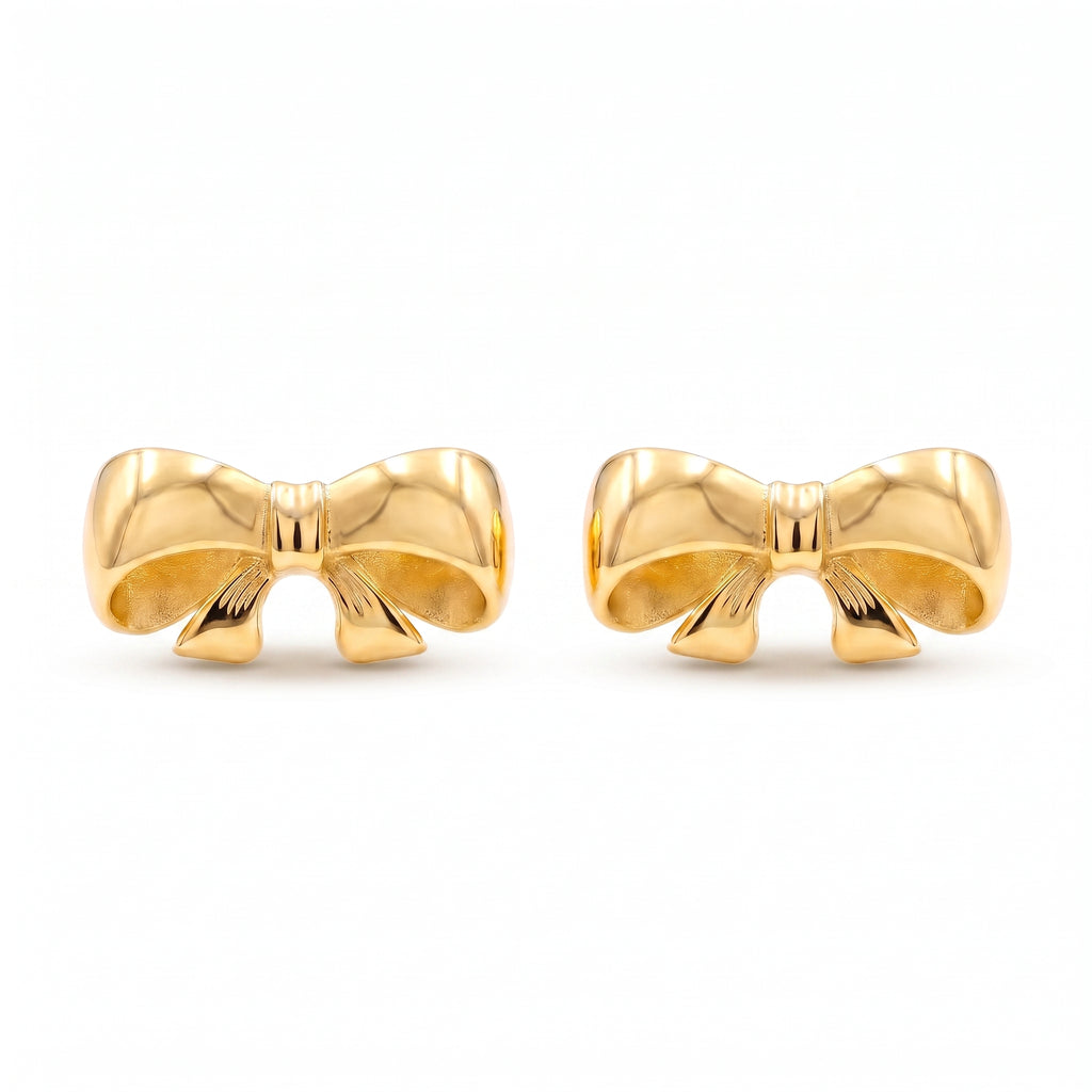 18K Yellow Gold Bow Stud Earring