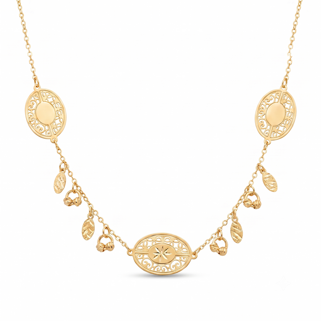 18K Yellow Gold Beaded Chain Necklace