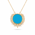 18K Yellow Gold Cubic Zirconia Blue Enamel Chain Necklace