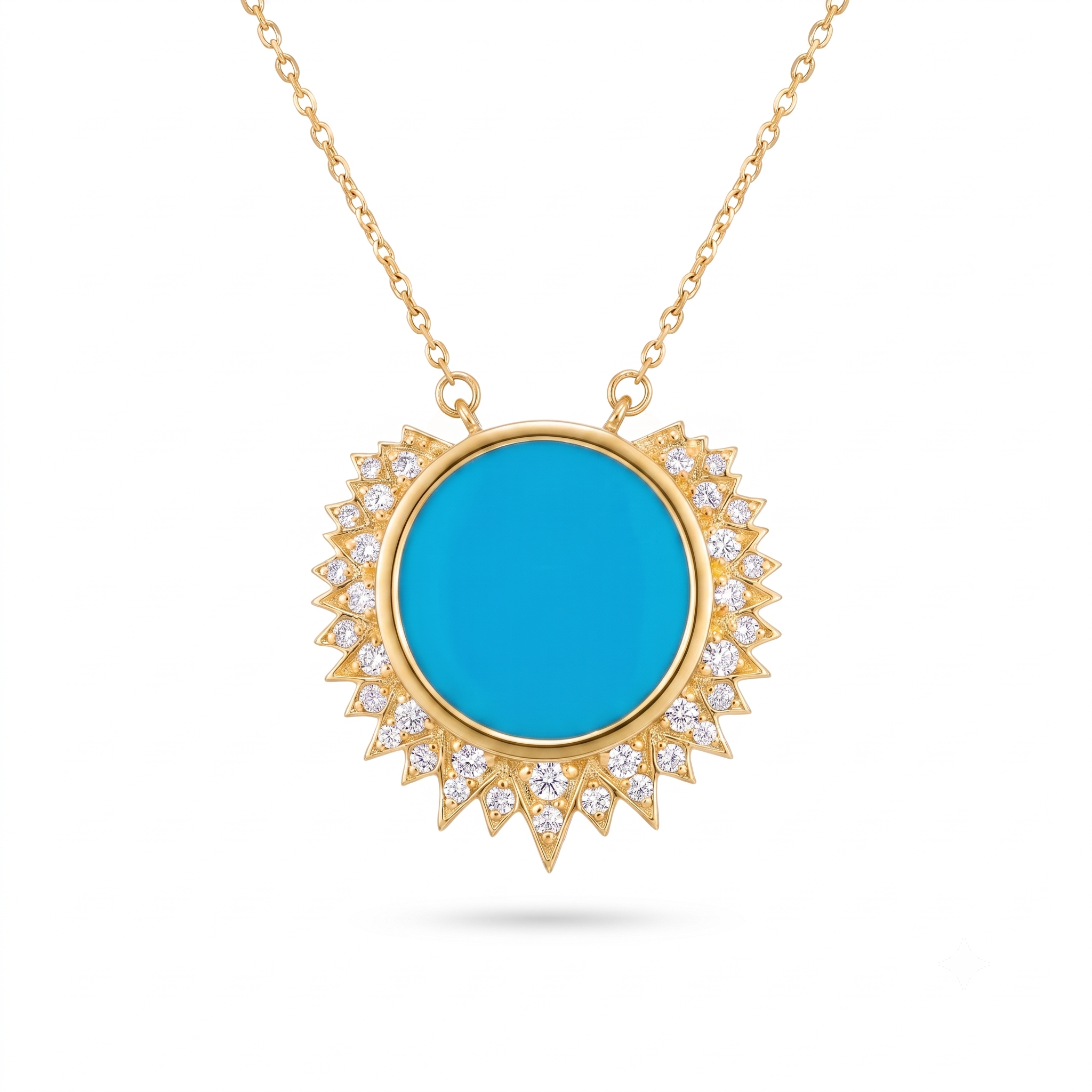18K Yellow Gold Cubic Zirconia Blue Enamel Chain Necklace