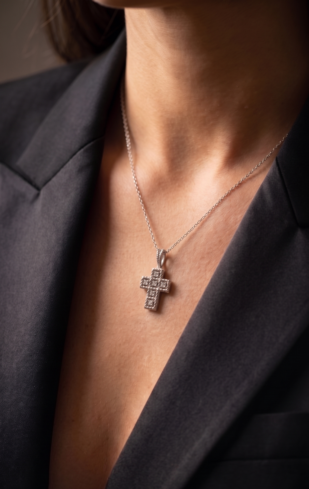 Diamond White Gold Cross Necklace