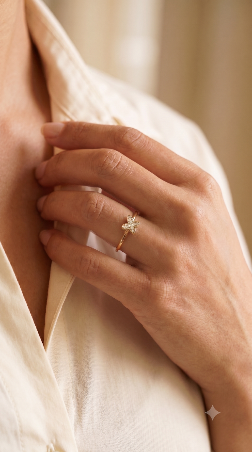 Diamond Yellow Gold Butterfly  Ring